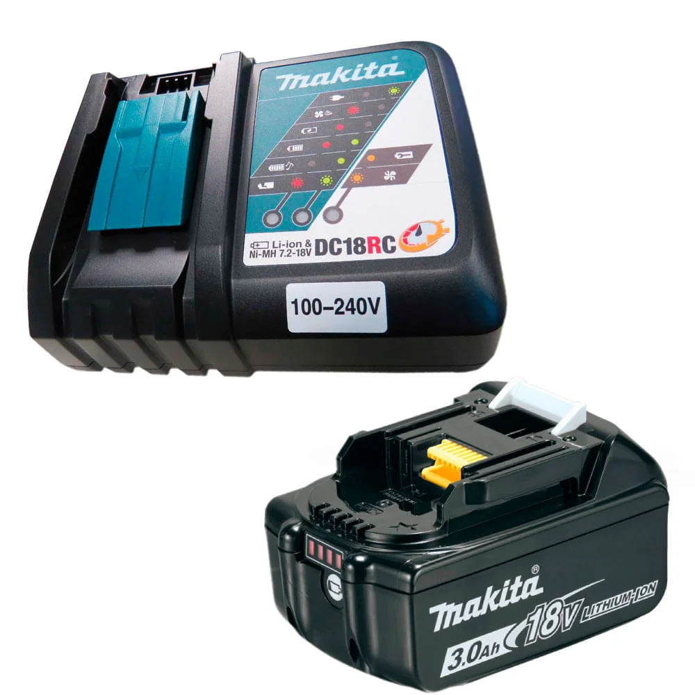 Kit Carregador de Bateria DC18RC e Bateria Íons de Lítio 18V BL1830B Makita