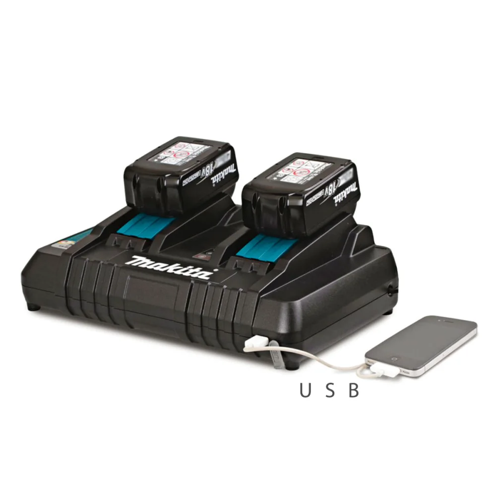 Kit Carregador de Bateria Duplo 14.4V e 18V DC18RD Makita e 2 Baterias 18V 6.0Ah