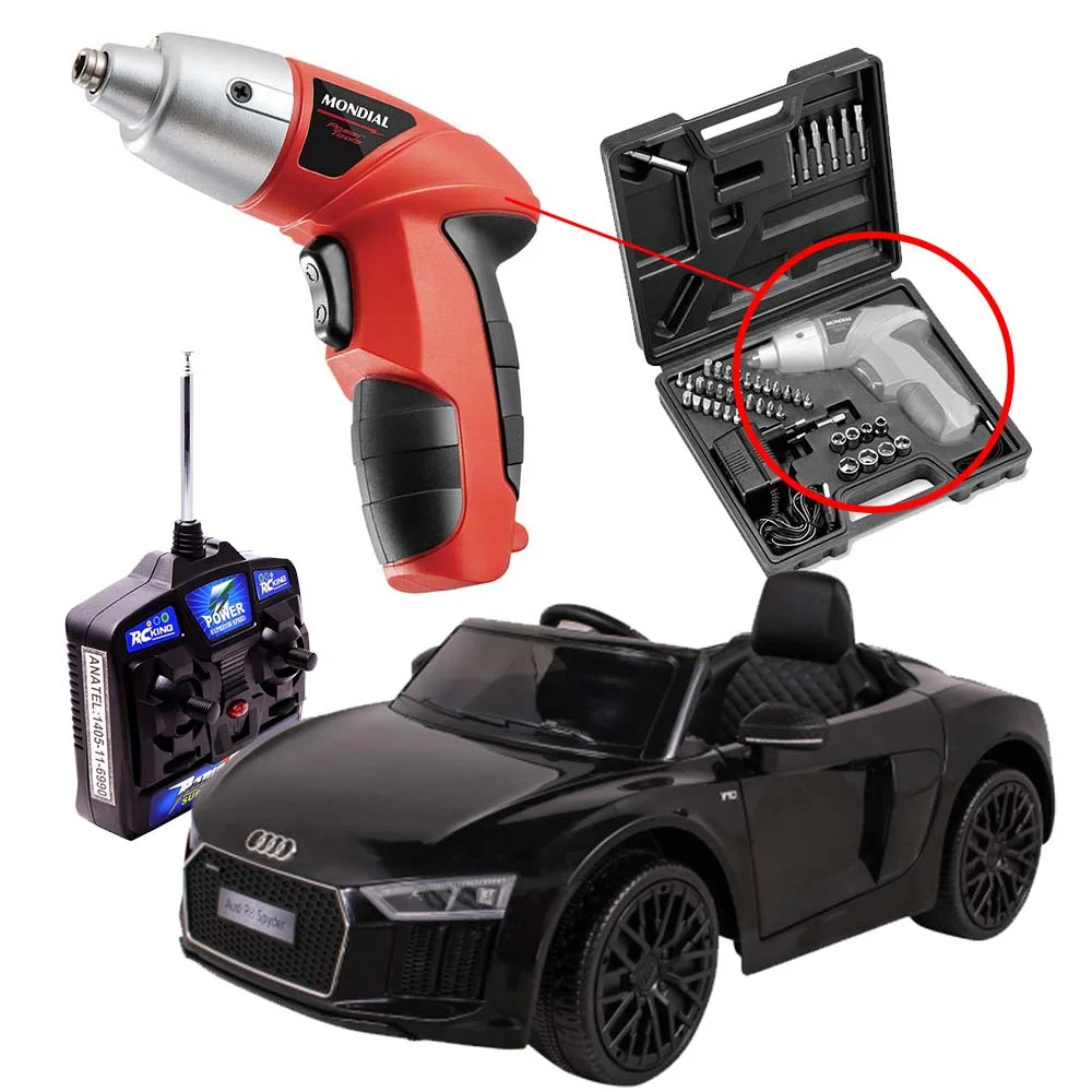Kit Carro Elétrico Audi R8S 926400 Bel e Parafusadeira Recarregável com Maleta Preto