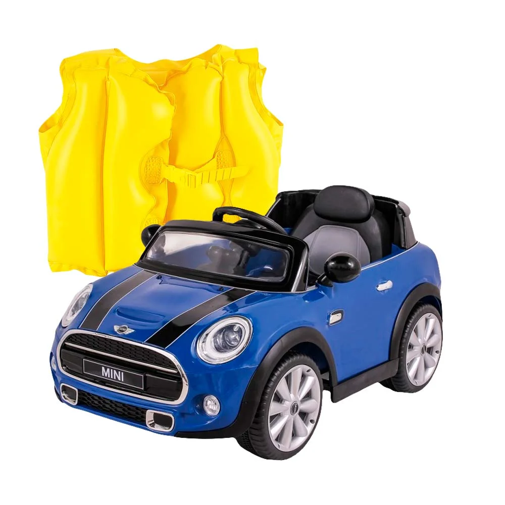 Kit Carro Elétrico Mini Cooper BelBrink e Colete Boia Inflável Infatil 1822