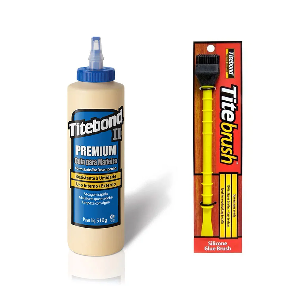 Kit Cola para Madeira II Premium Wood Glue 473 ml e Pincel de Silicone Titebrush
