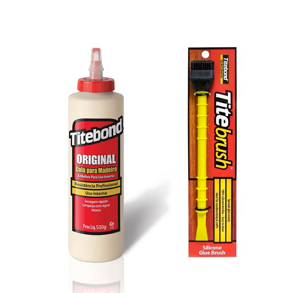 Kit Cola para Madeira Original Wood Glue 473 ml e Pincel de Silicone Titebrush