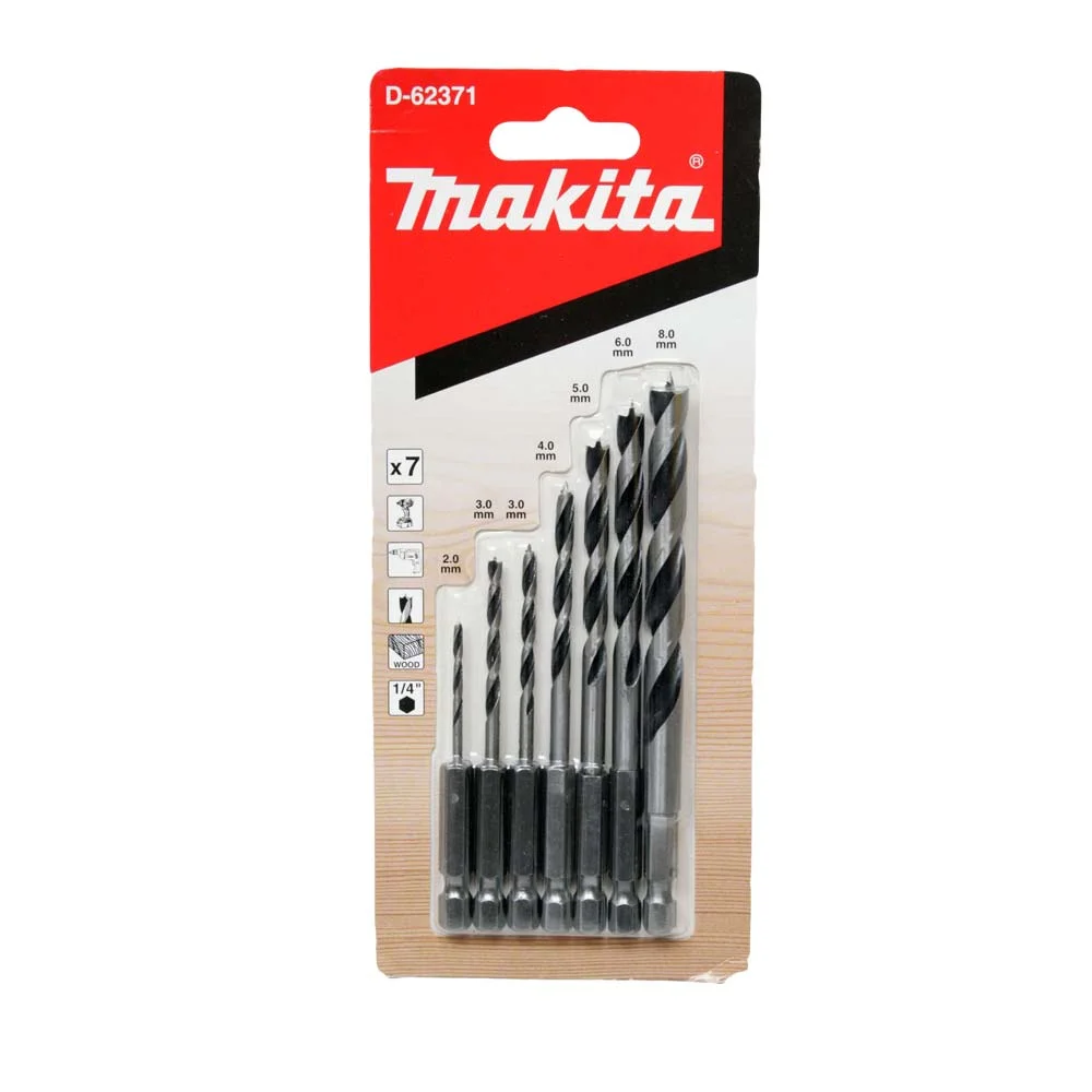 Kit com 7 Brocas para Madeiras Encaixe Sextavado D-62371 Makita