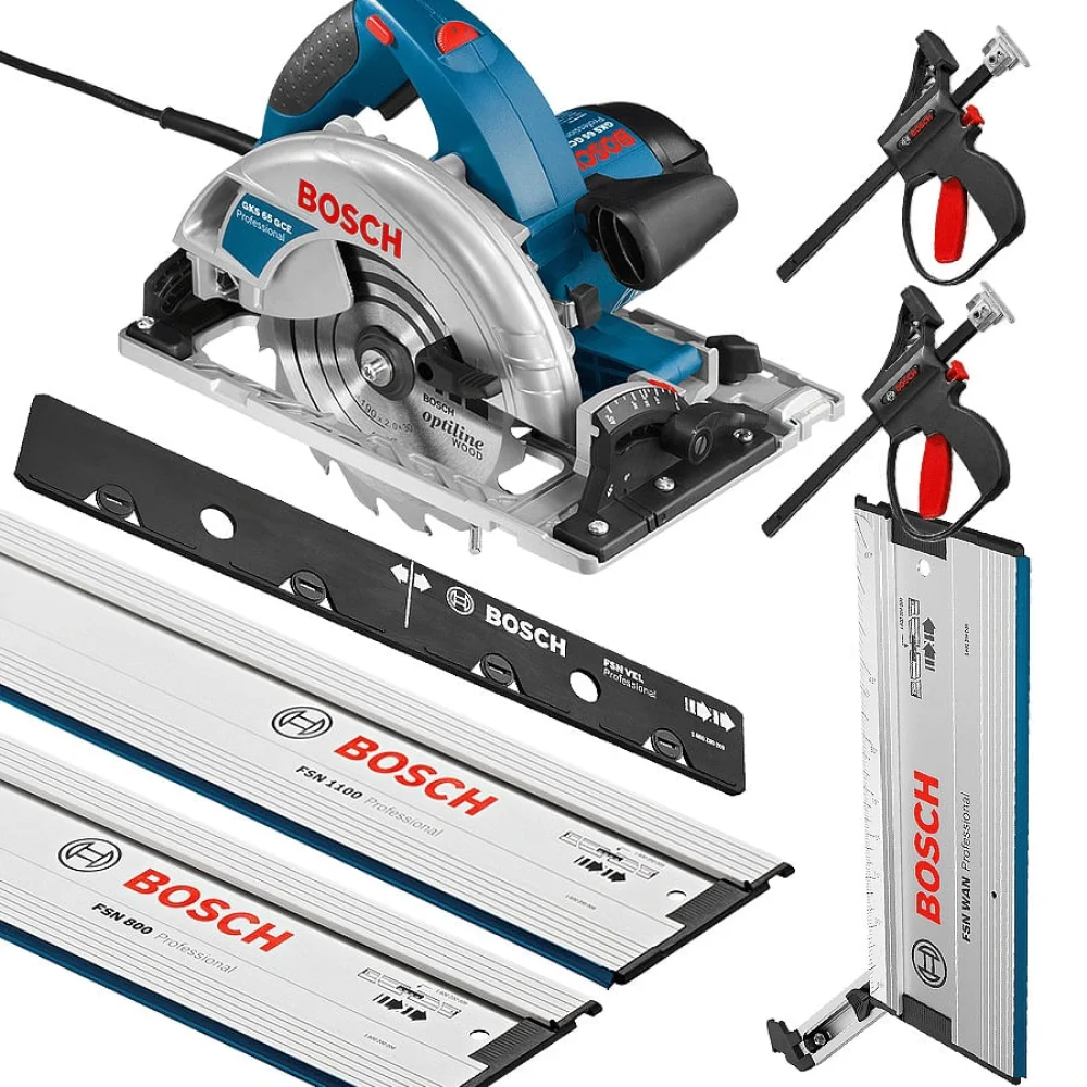 Kit Combo Serra Circular GKS 65 GCE Bosch e Trilho de 110cm e 80cm e Acessórios 220 Volts