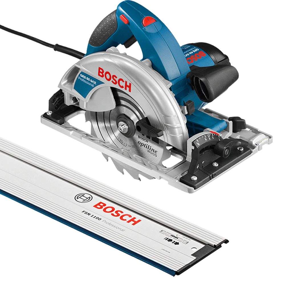 Kit Combo Serra Circular GKS 65 GCE Bosch e Trilho de 110cm FSN 1100 220 Volts