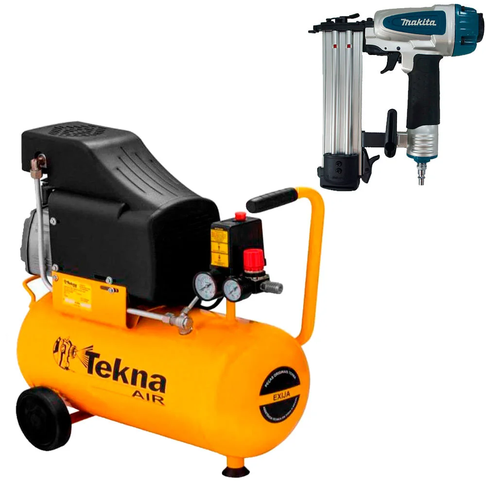 Kit Compressor Ar 24L CP8525 Tekna e Pinador Pneumático AF505N Makita