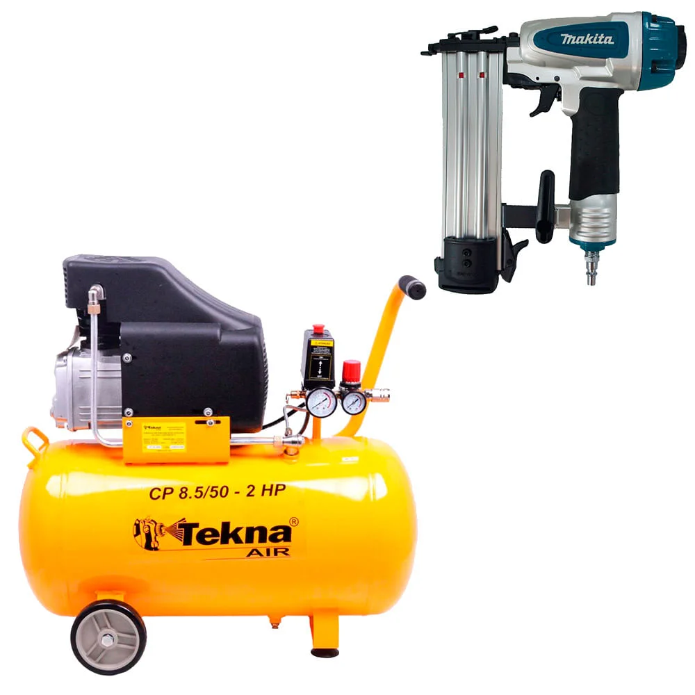 Kit Compressor Ar 50L CP8550 Tekna e Pinador Pneumático AF505N