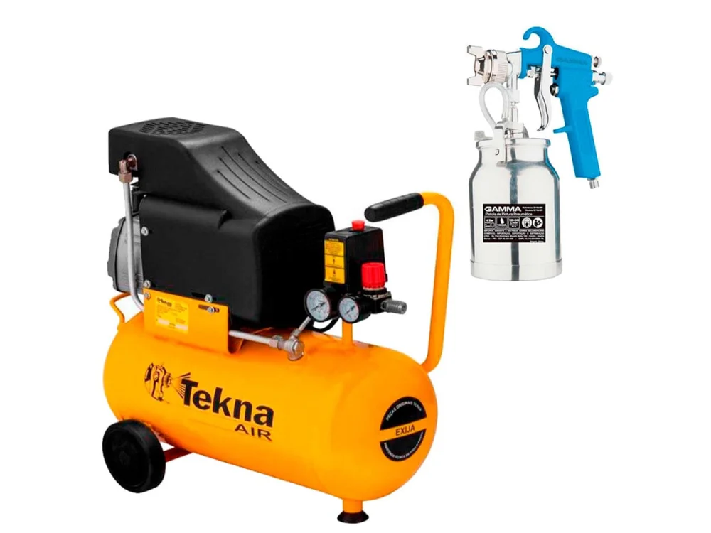 Kit Compressor de Ar 24L CP8525 Tekna e Pistola de Pintura G1184 Gamma