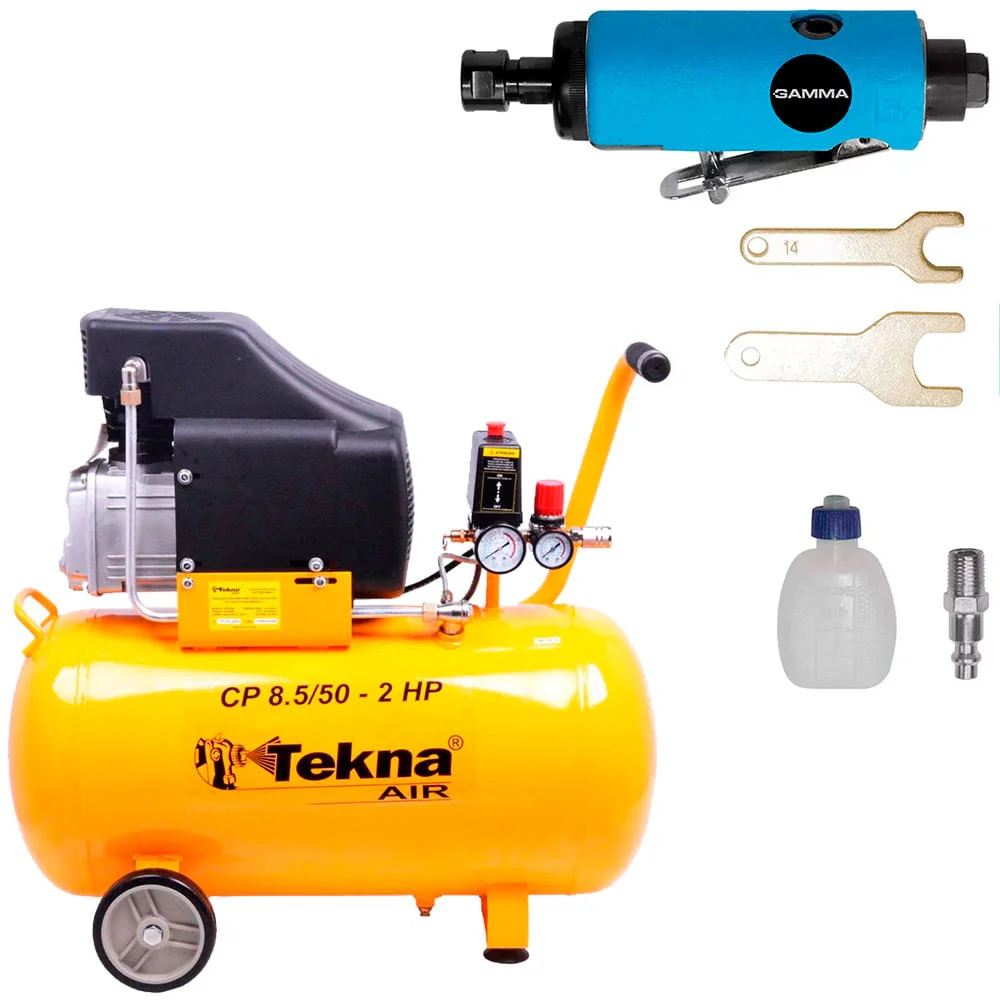 Kit Compressor de Ar 50L CP8550 Tekna e Retífica Reta G1176 Gamma
