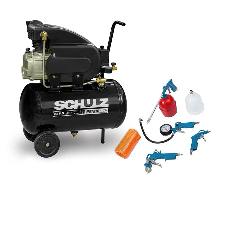Kit Compressor de Ar CSI 85/25 Pratic Air Schulz e Jogo de Acessórios