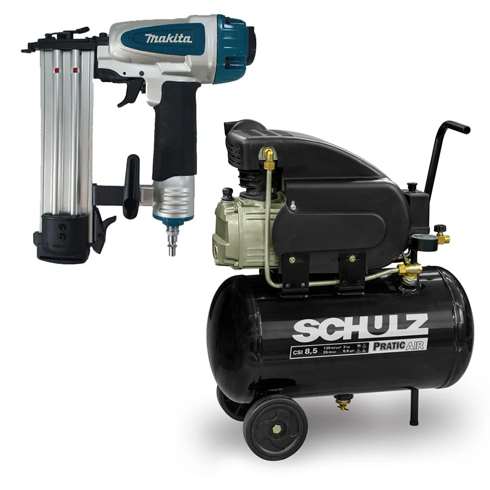 Kit Compressor de Ar CSI 85/25 Pratic Air Schulz e Pinador Pneumático AF505N