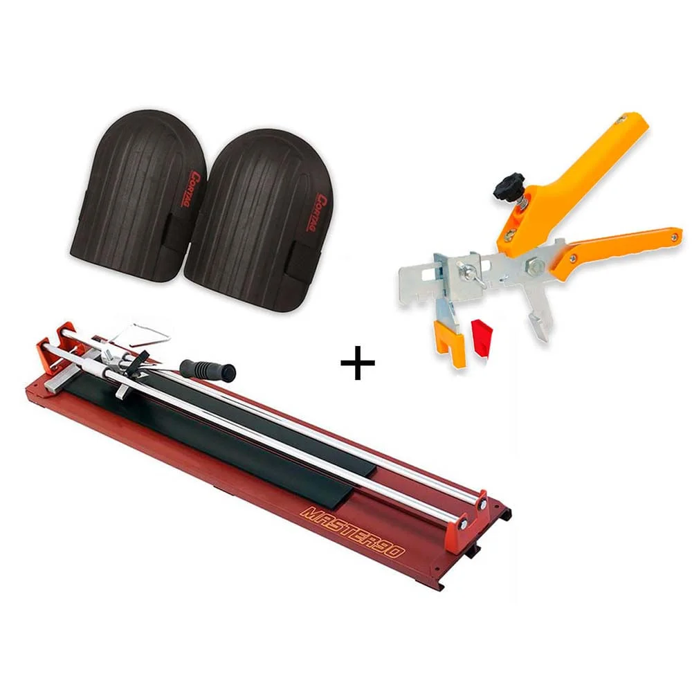 Kit Cortador Manual Master 90 e Joelheira em EVA e Alicate para Nivelamento