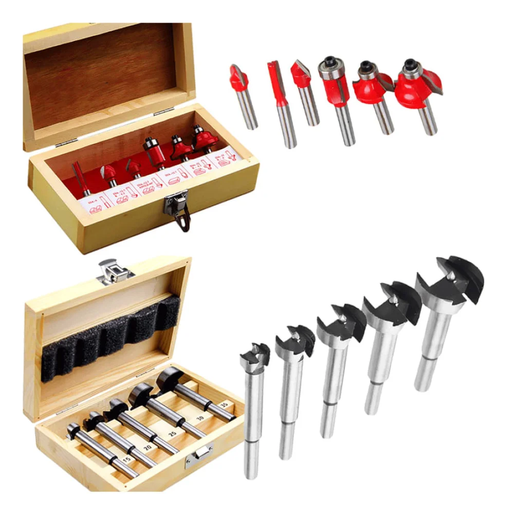 Kit de 6 Fresas para Madeira H 1/4 Pol Forstner e Kit Acessórios de 5 Brocas