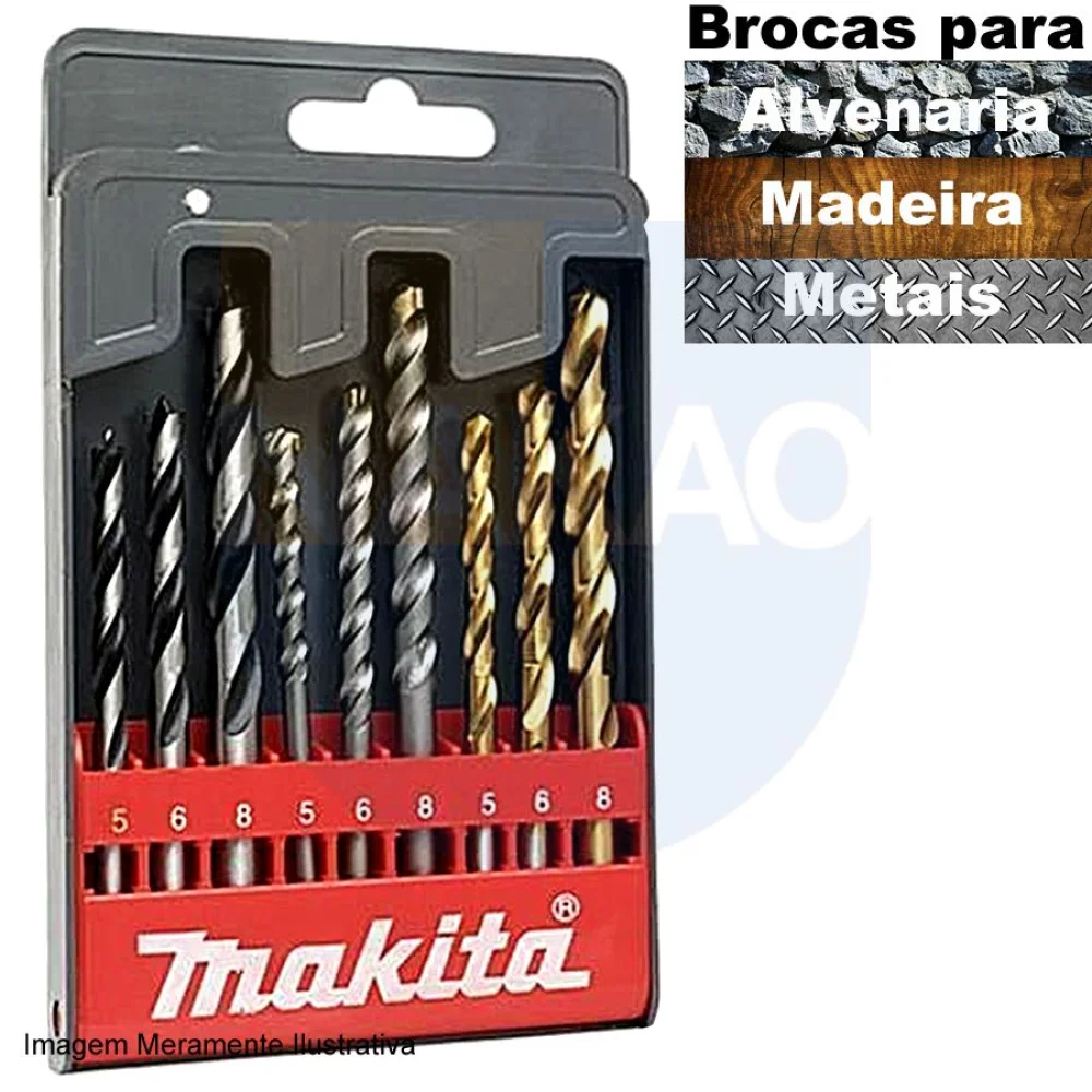 Kit de Brocas Madeira e Concreto e Aço 9 Peç D-08660 Makita