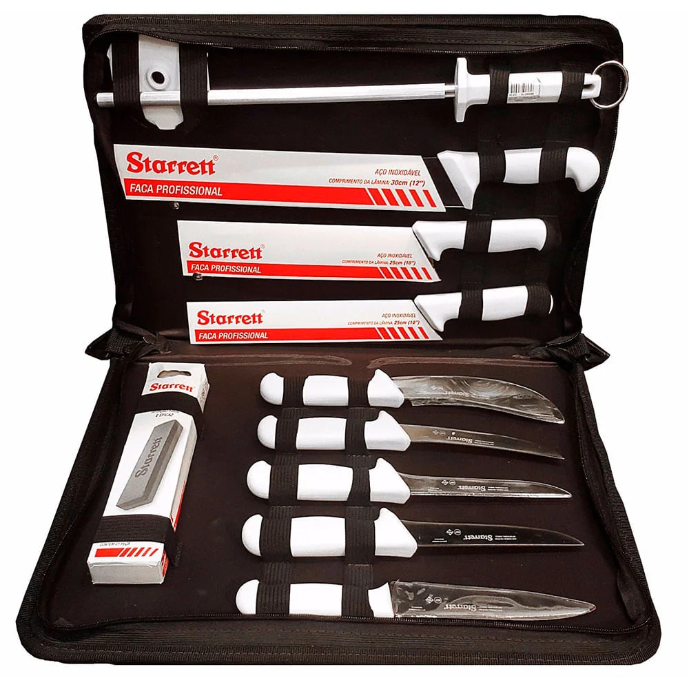 Kit de Facas Profissionais Estojo com 11 peç BKK-11W Starrett Cabo Branco