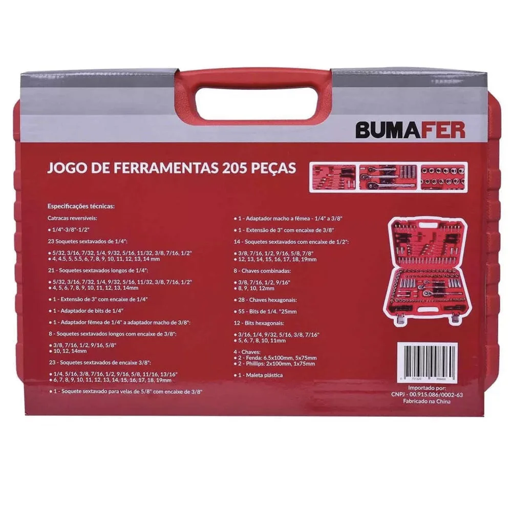 Kit de Ferramentas em Cromo Vanádio 205 Peç 27785 Bumafer