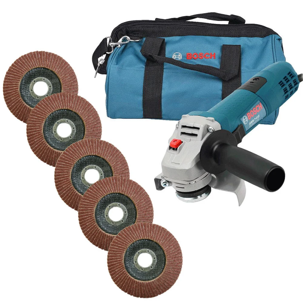 Kit Esmerilhadeira Angular GWS 7-115 e Bolsa Bosch e Discos de Desbaste 115x22mm
