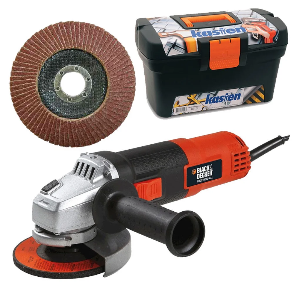 Kit Esmerilhadeira G720 BlackDecker e Discos Flap e Caixa de Ferramentas 16 Pol