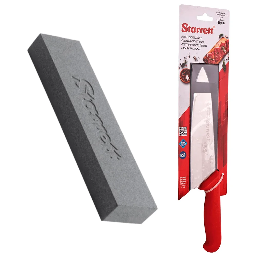 Kit Faca para Carne Lâmina Curv Larga 8 Pol e Pedra de Afiar Dupla Face Starrett