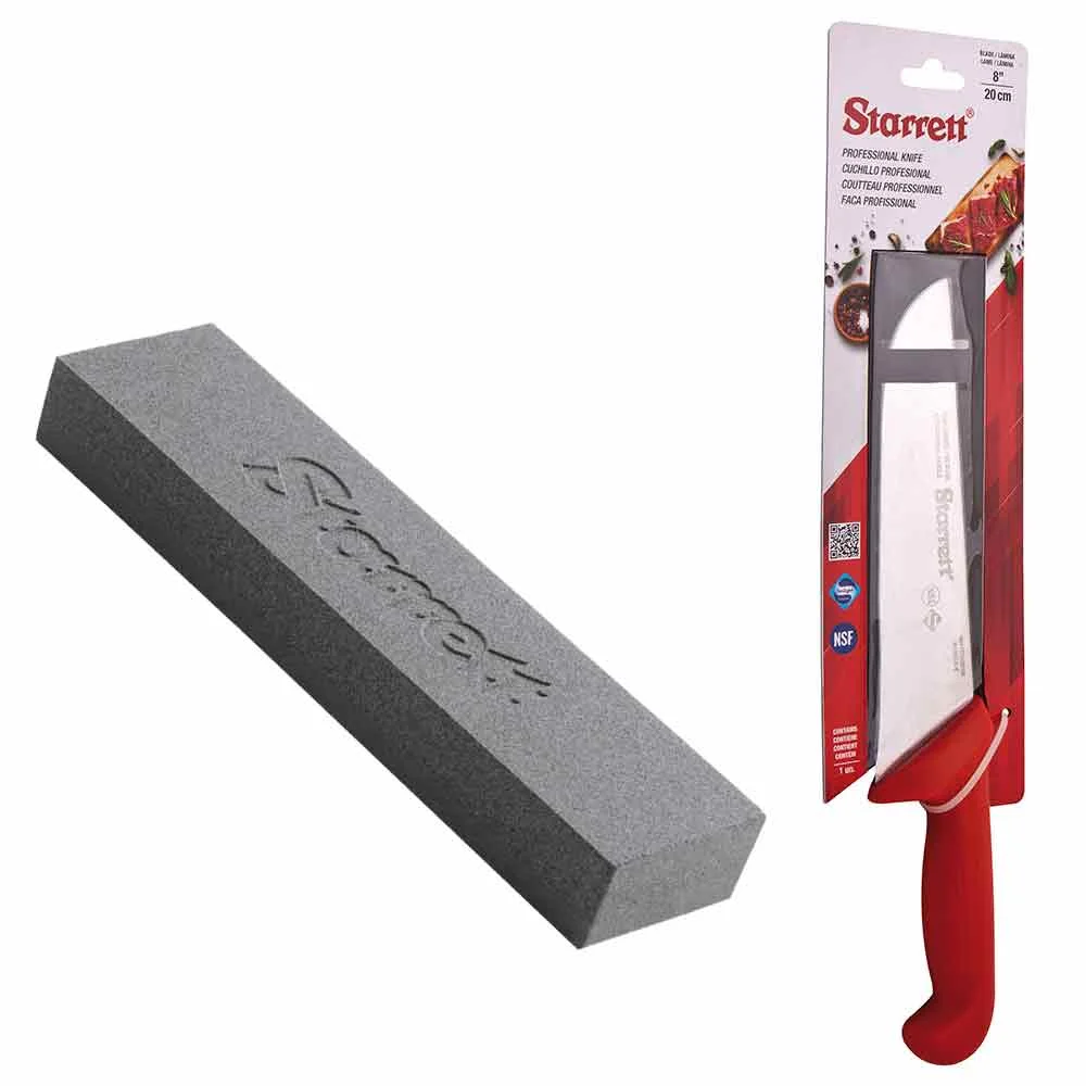Kit Faca para Carne Lâmina Reta Larga 8Pol e Pedra de Afiar Dupla Face Starrett