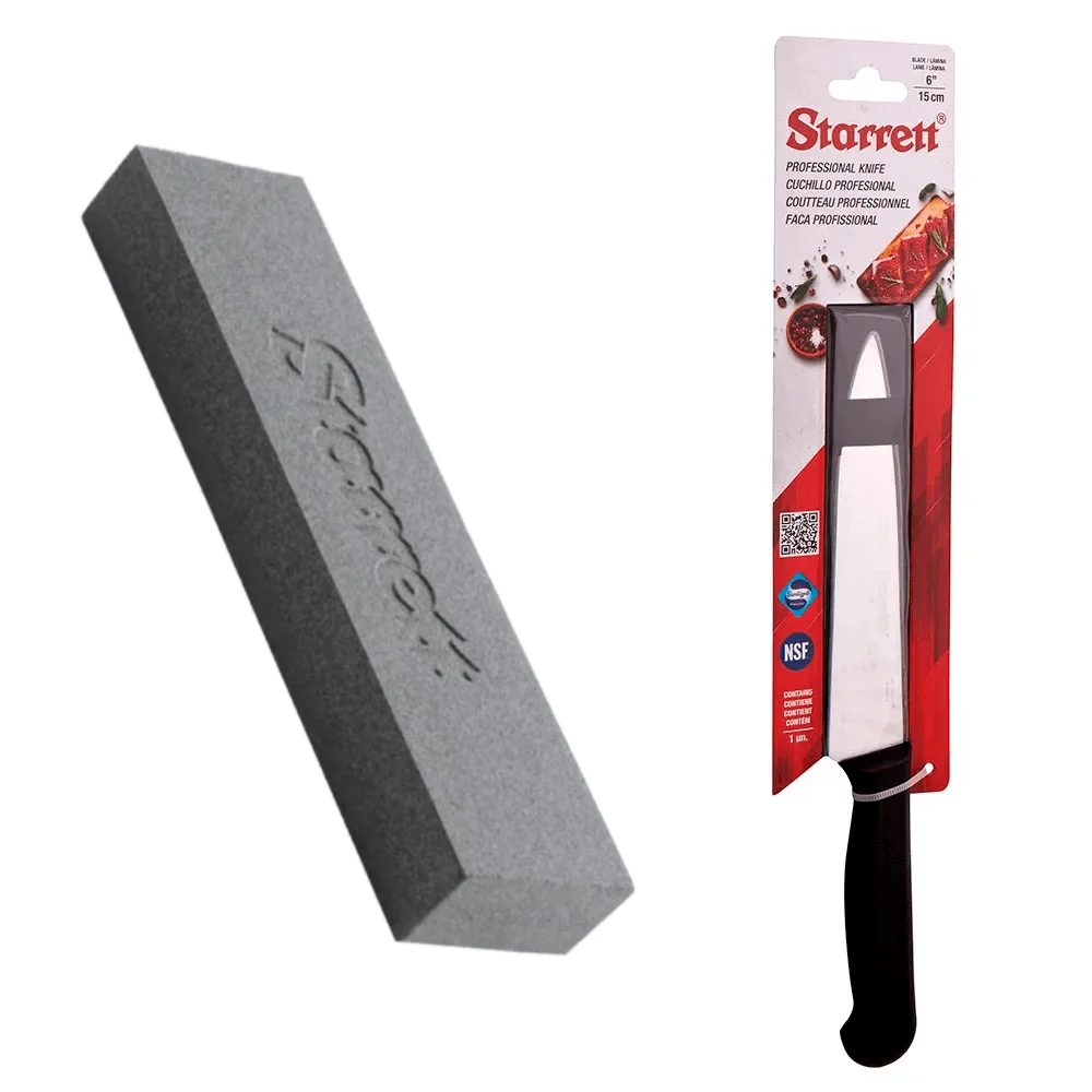 Kit Faca para Carne Lâmina Triangular Estreita 15cm e Pedra de Afiar Starrett