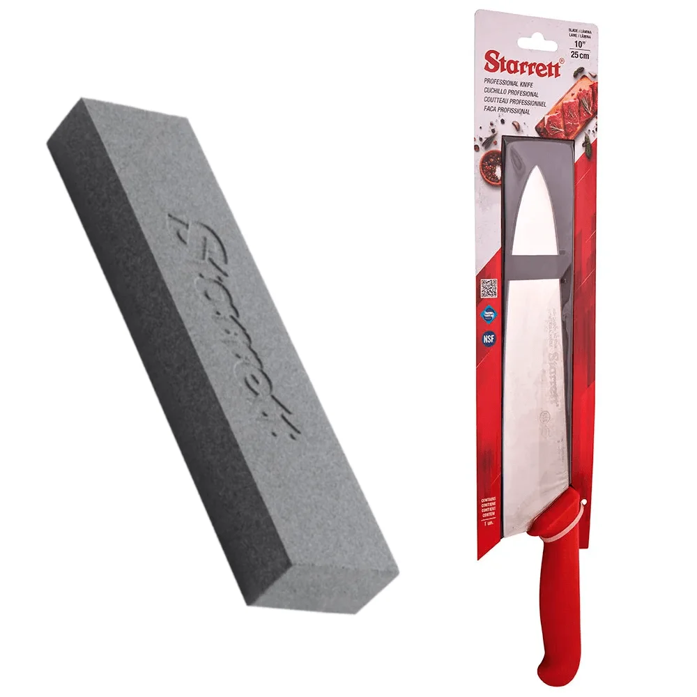 Kit Faca para Carne Lâmina Triangular Larga 10Pol e Pedra de Afiar Dupl Starrett