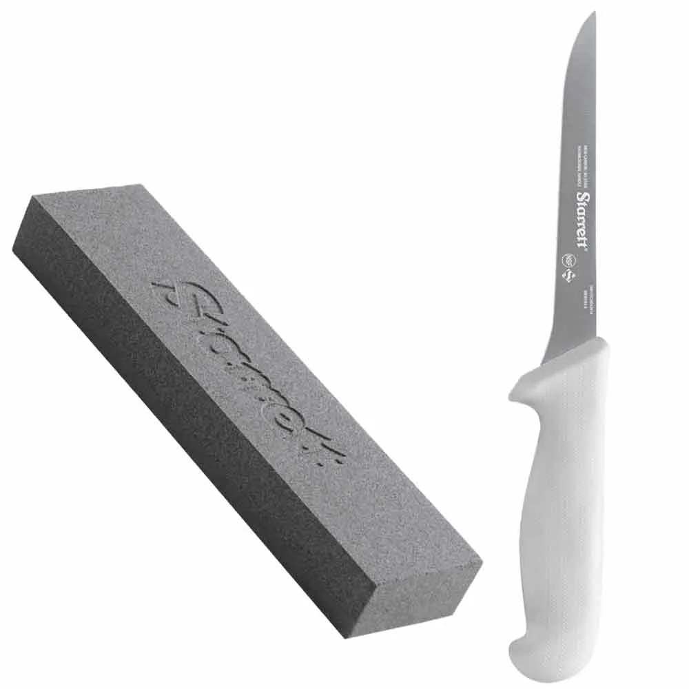 Kit Faca para Desossa Lâmina Reta Larga e Pedra de Afiar Dupla Face Starrett
