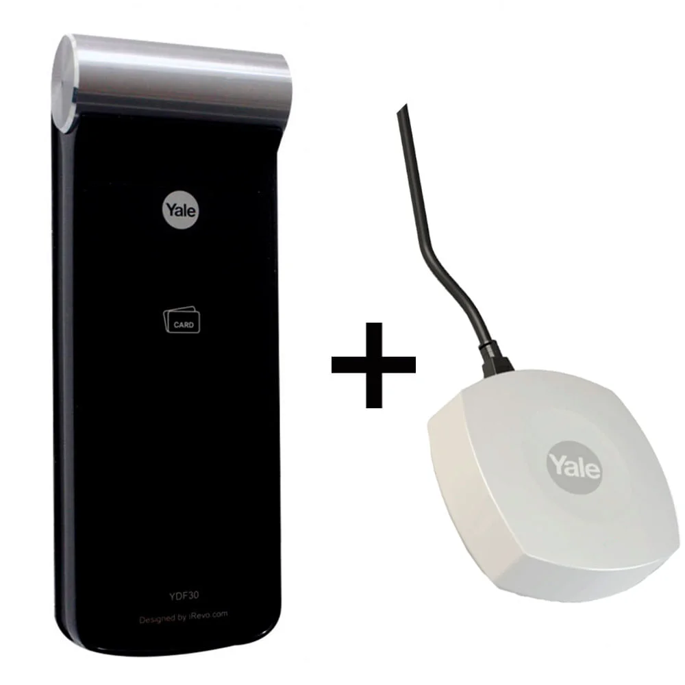 Kit Fechadura Digital com Senha e Cartão YDF 30 RL e Kit Hub Yale Connect Yale