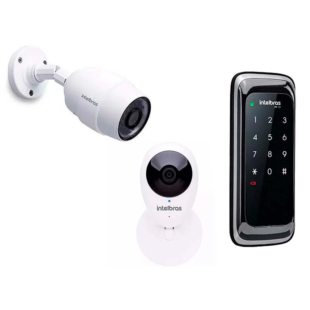 Kit Fechadura Digital FR101 Intelbras e Câmera de Segurança Wi-Fi HD iC3 e iC5