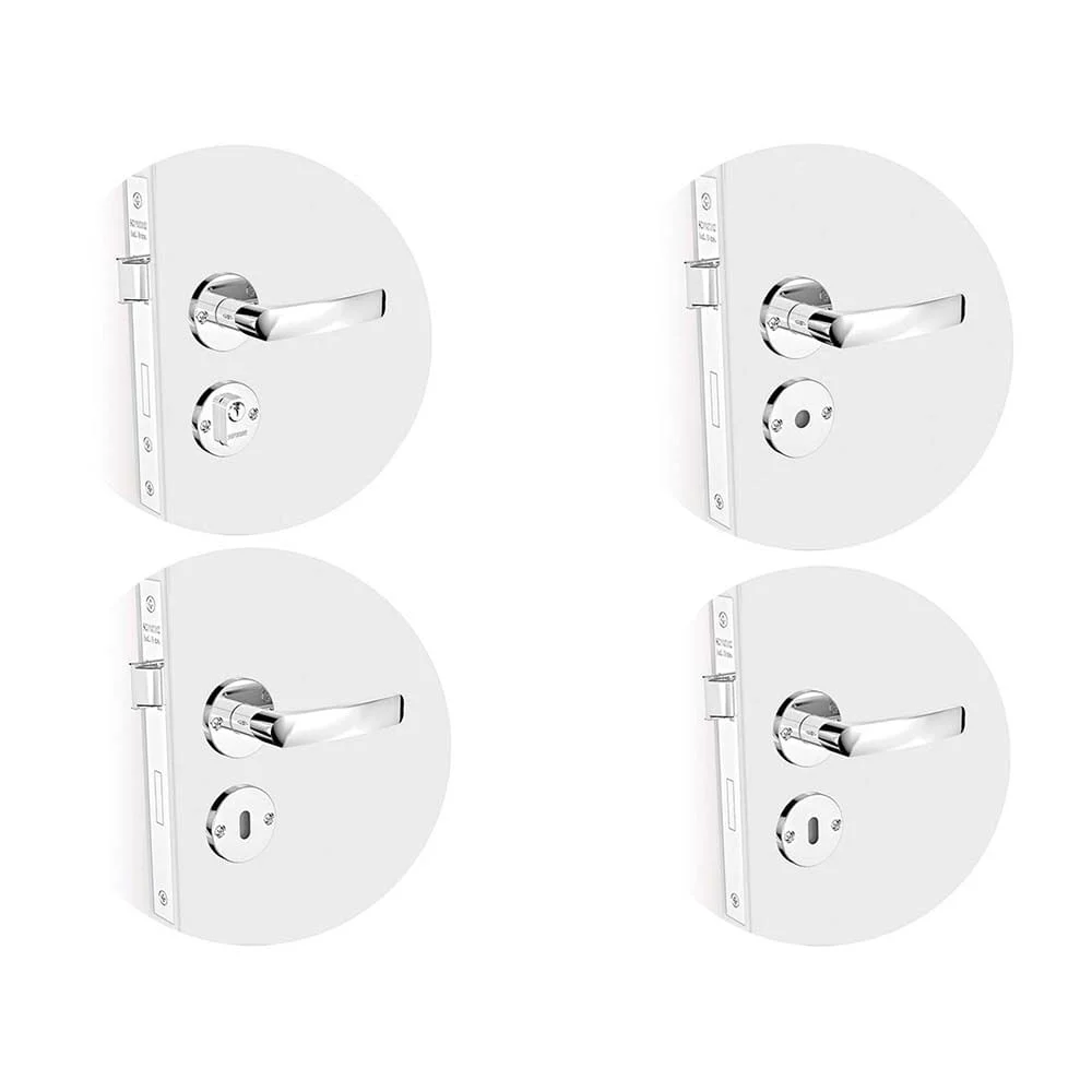 Kit Fechadura Pali Reta Cromado ROS23 Banheiro e Externa e 2 Internas Soprano