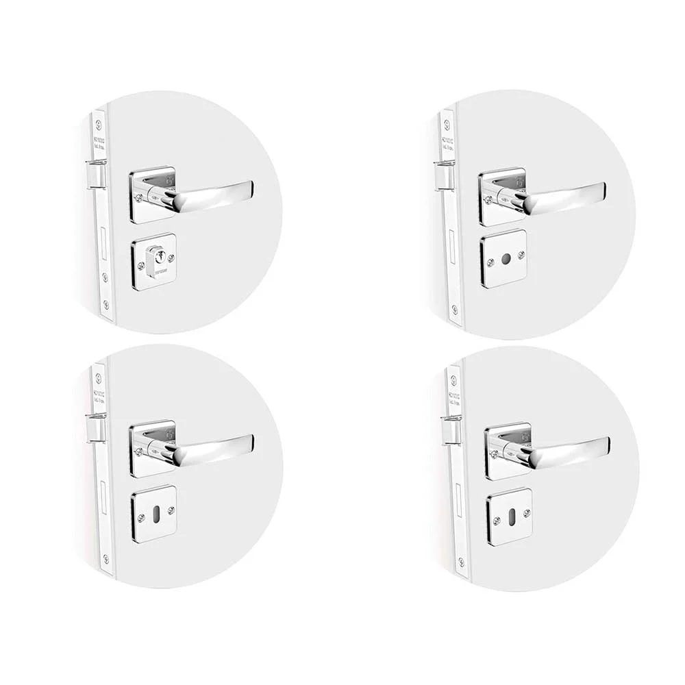 Kit Fechadura Pali Reta Cromado ROS25 Banheiro e Externa e 2 Internas Soprano