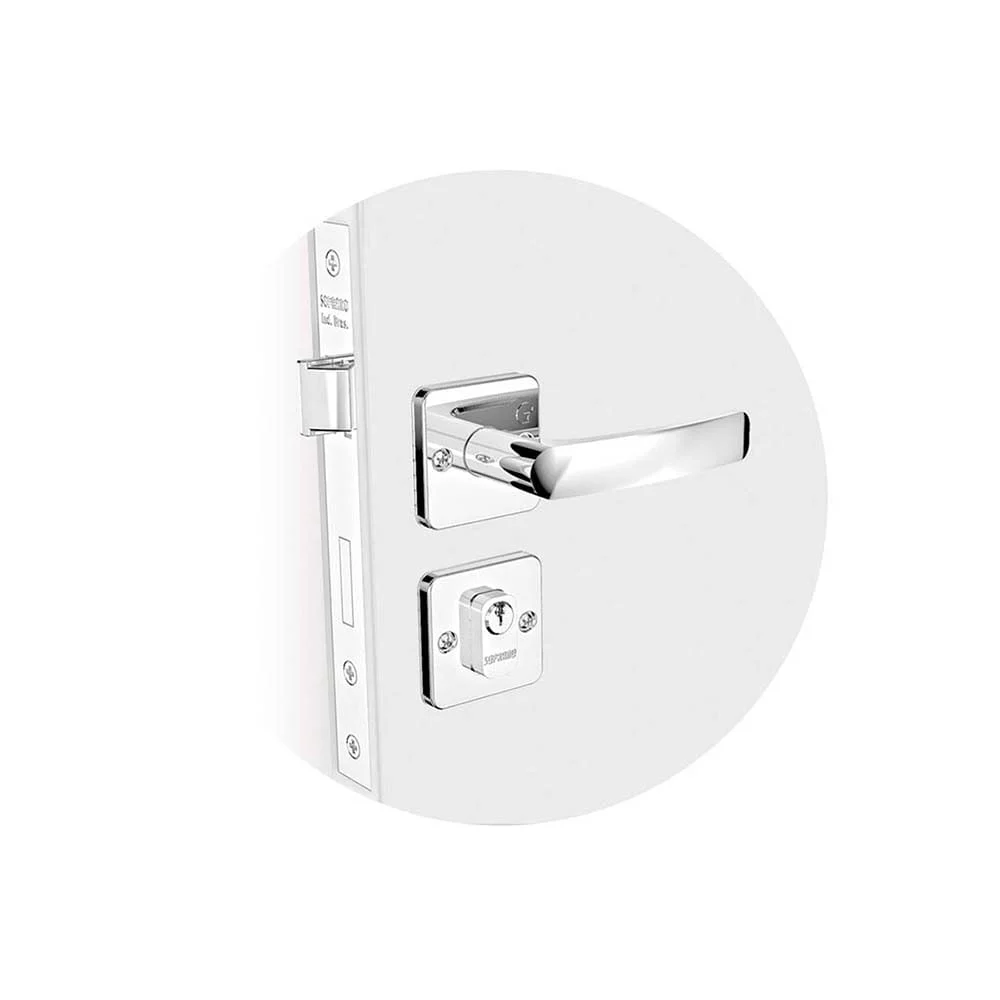 Kit Fechadura Pali Reta Cromado ROS25 Banheiro e Externa e 2 Internas Soprano