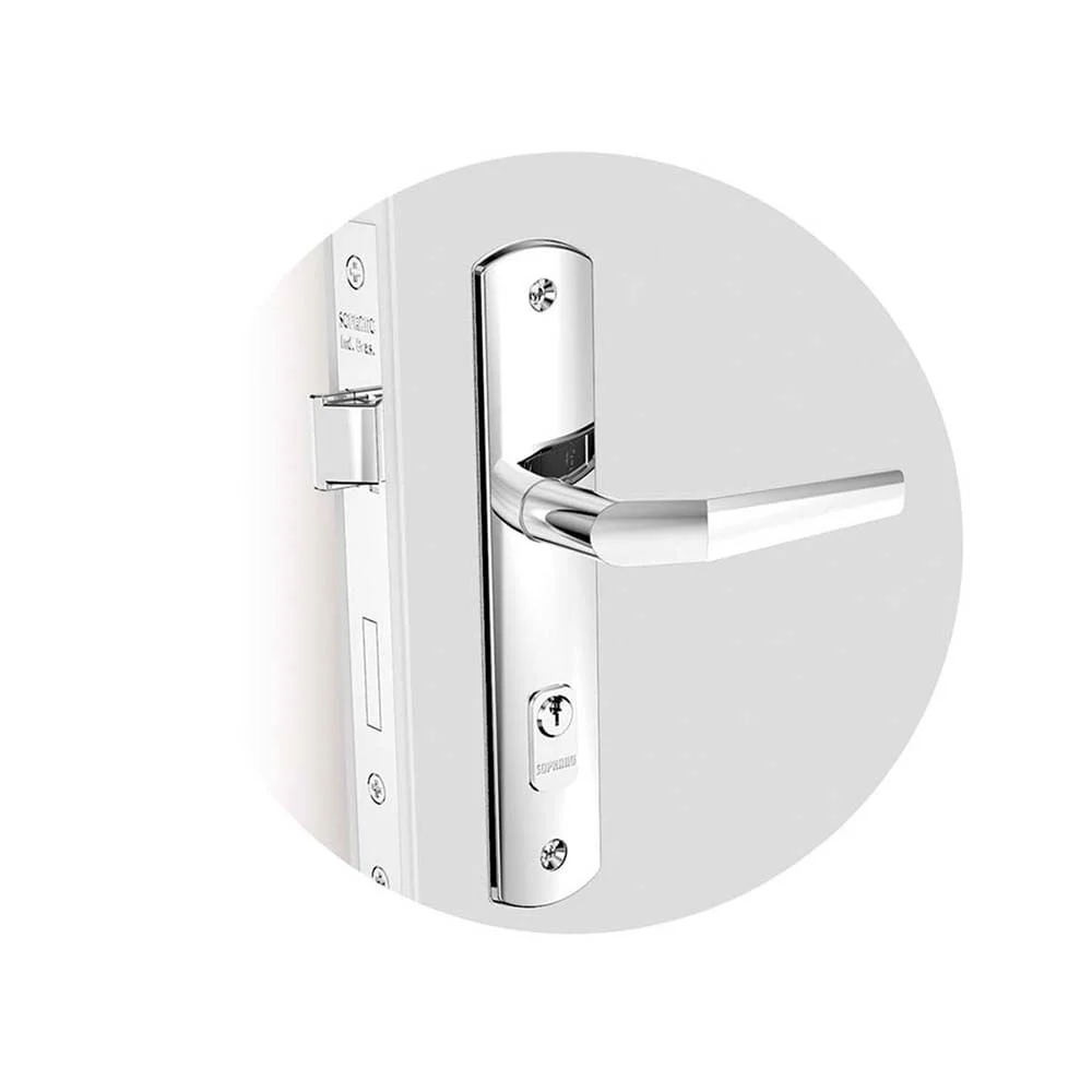 Kit Fechadura Popline Reta Cromado ESP26 1 Banheiro e Externa 2 Internas Soprano