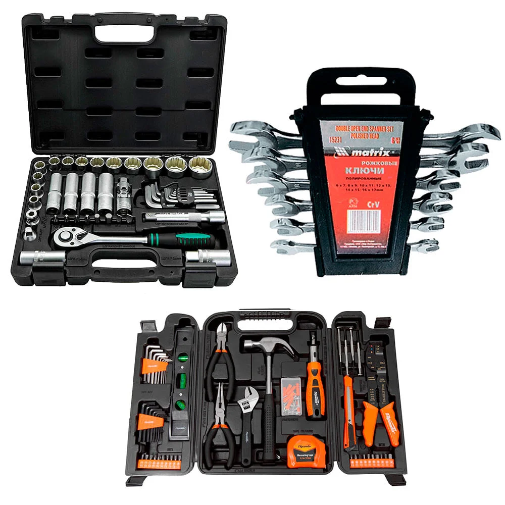 Kit Ferramentas Montagem 129Pç e Soquetes Catraca 1/2Pol 41Pç e Chave Fixa 6Pç