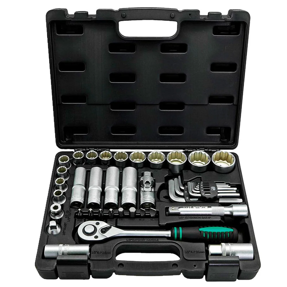 Kit Ferramentas Montagem 129Pç e Soquetes Catraca 1/2Pol 41Pç e Chave Fixa 6Pç