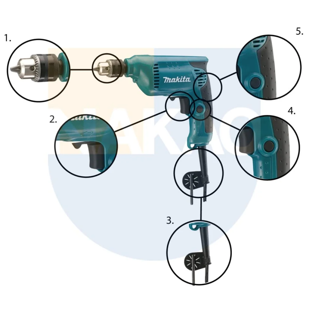 Kit Furadeira 10mm 450 Watts 6412 Makita e Caixa de Ferramentas 16 Pol