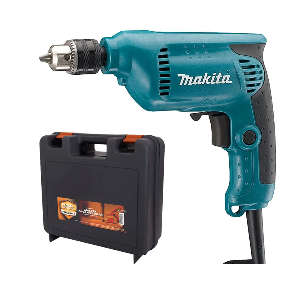 Kit Furadeira de 10mm 450 Watts 6412 Makita e Maleta