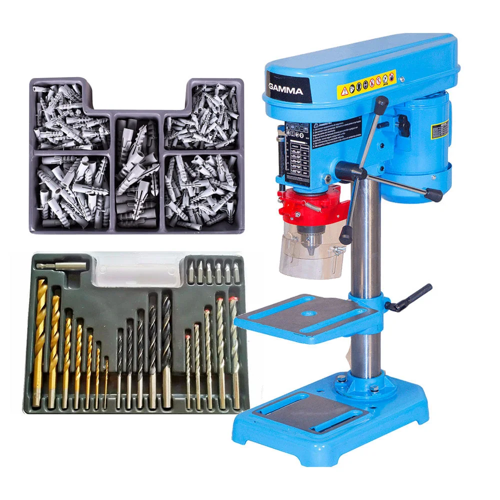 Kit Furadeira de Bancada 13mm G2320BR Gamma e Jogo de Brocas e Bits
