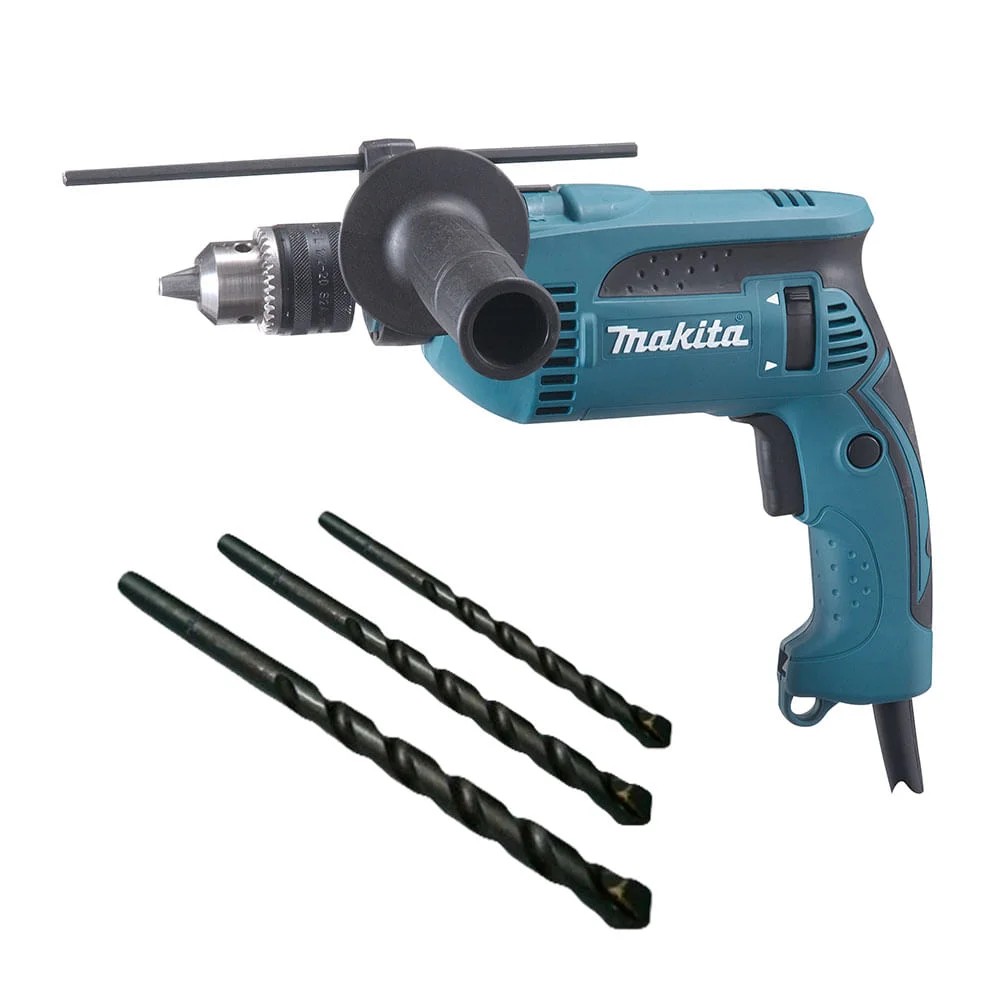 Kit Furadeira de Impacto 13mm 760W HP1640 Makita e 3 Brocas de Metal