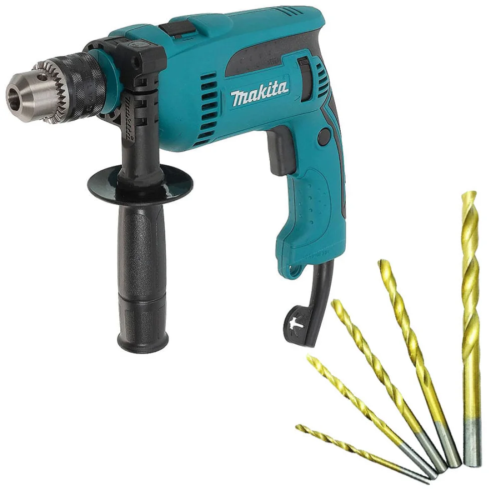 Kit Furadeira de Impacto 13mm 760W HP1640 Makita e Jogo de Brocas para Metal