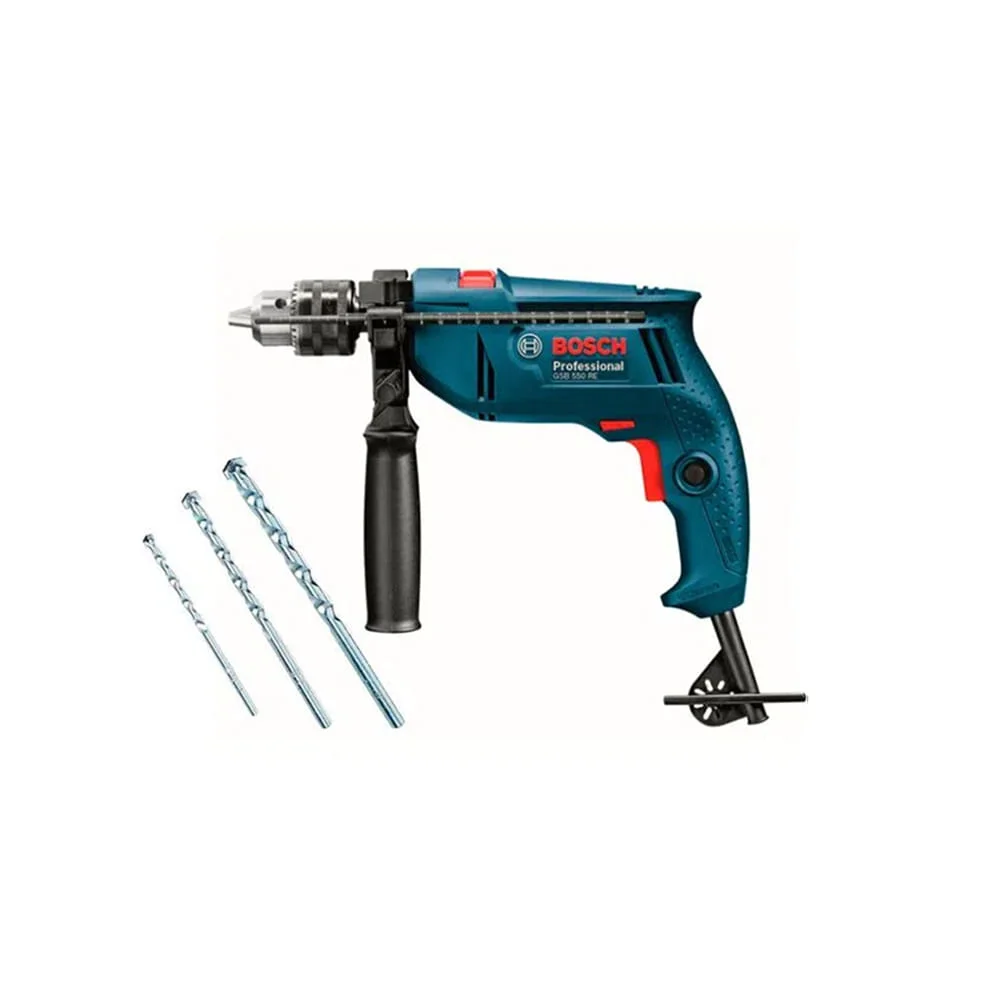 Kit Furadeira de Impacto 13mm GSB 550 RE e 3 Brocas Bosch e Maleta
