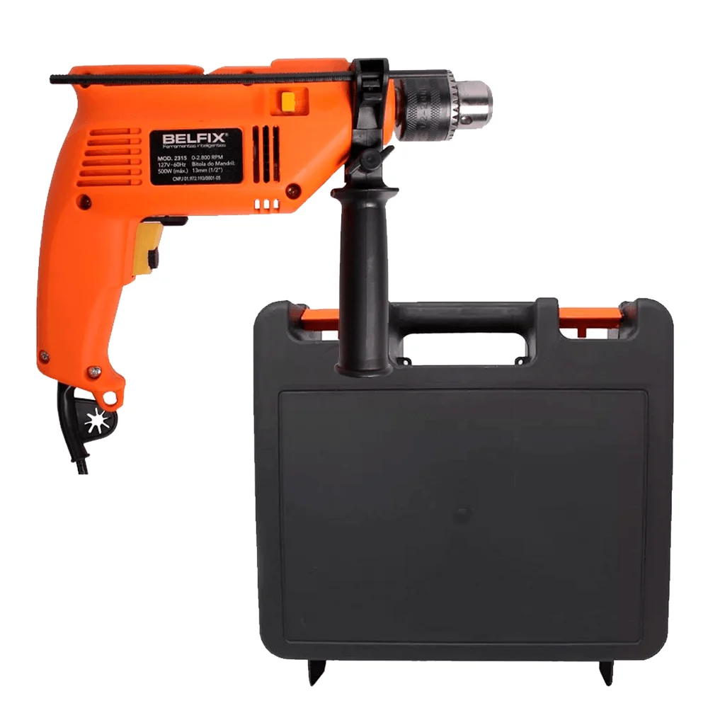 Kit Furadeira de Impacto 500 Watts Belfix e Maleta para Ferramentas