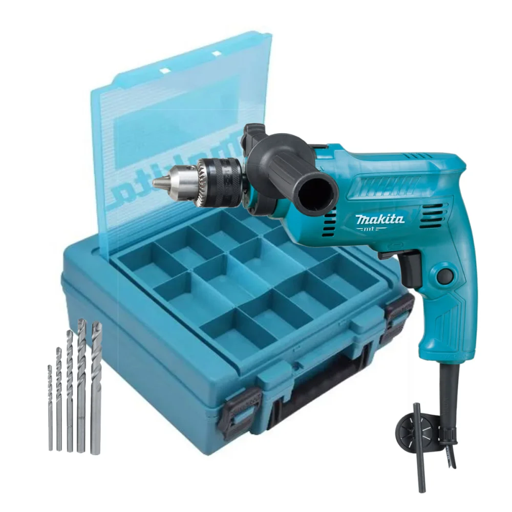 Kit Furadeira de Impacto 500 Watts M0801B Makita e 5 Brocas e Maleta