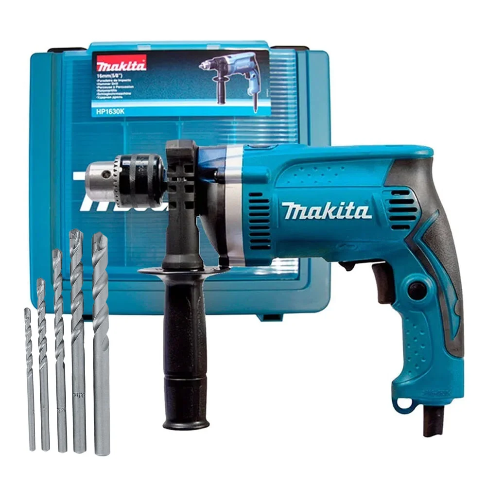 Kit Furadeira de Impacto 710W e Maleta HP1630K Makita e 5 Brocas para Concreto
