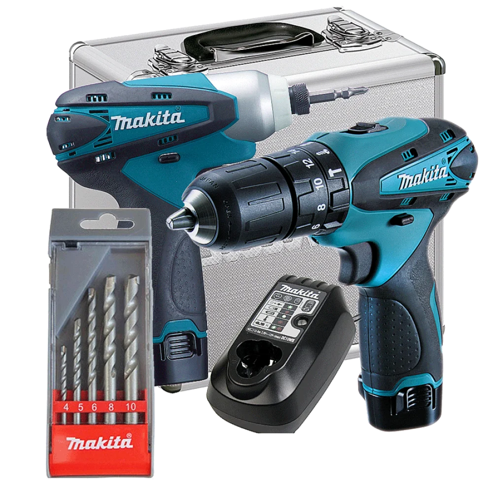 Kit Furadeira e Parafusadeira à Bateria DK1493 Makita e 5 Brocas de Concreto Bivolt