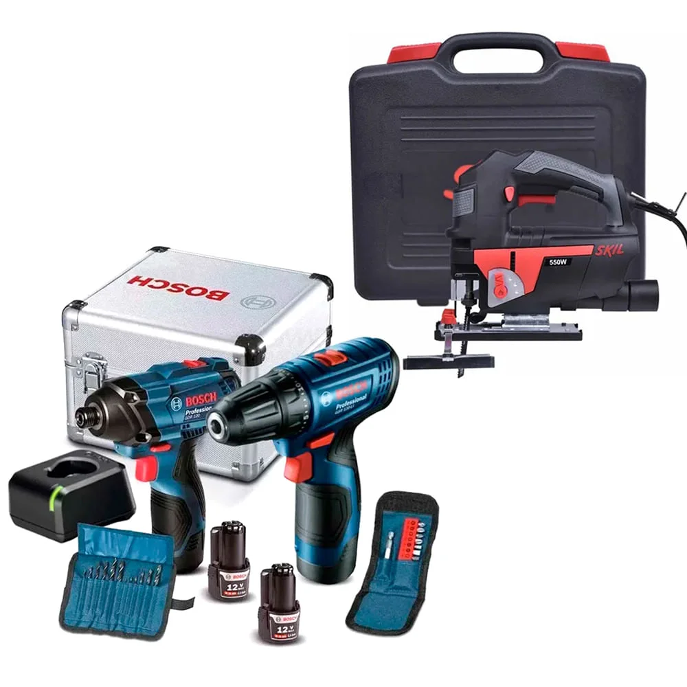 Kit Furadeira Parafusadeira com Maleta 12V GDR120-Li Bosch Serra Tico Tico 4550