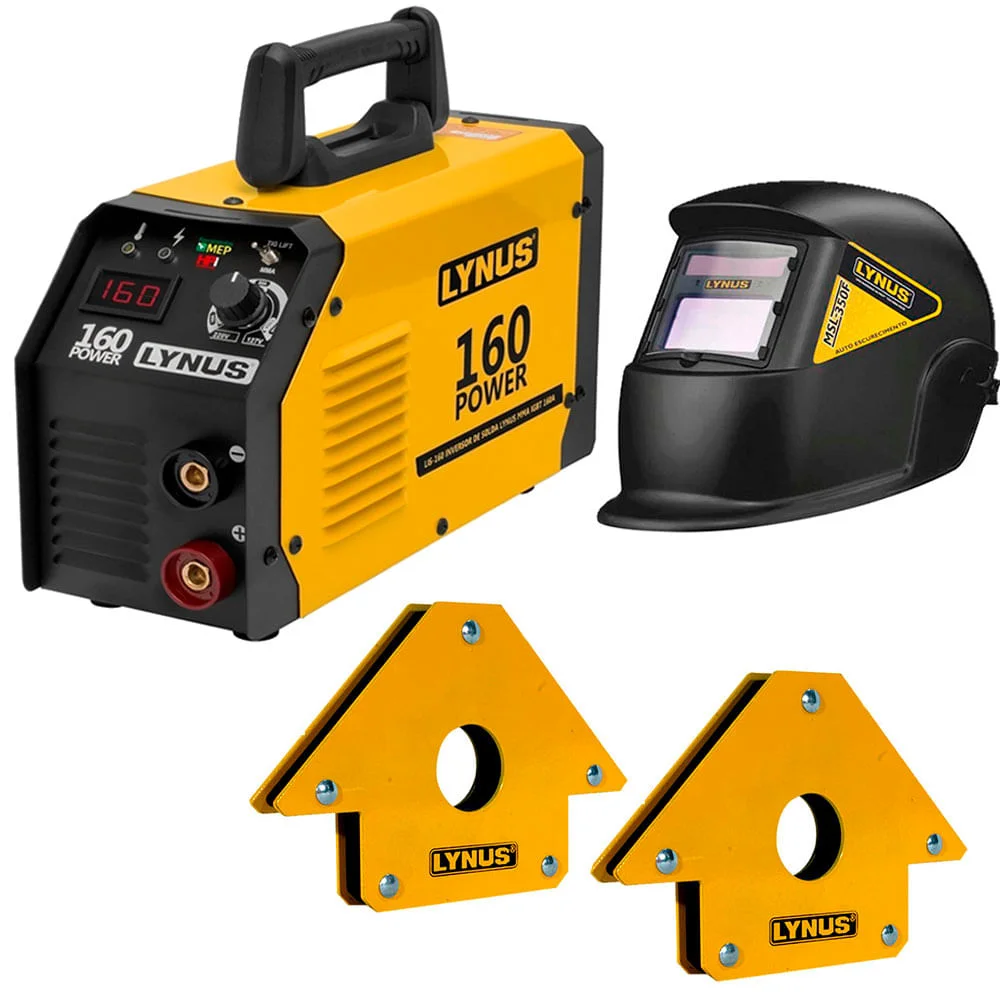 Kit Inversor de Solda MMA160A Lynus e Máscara MSL-350F e 2 Esquadros Angular 35Kg Bivolt