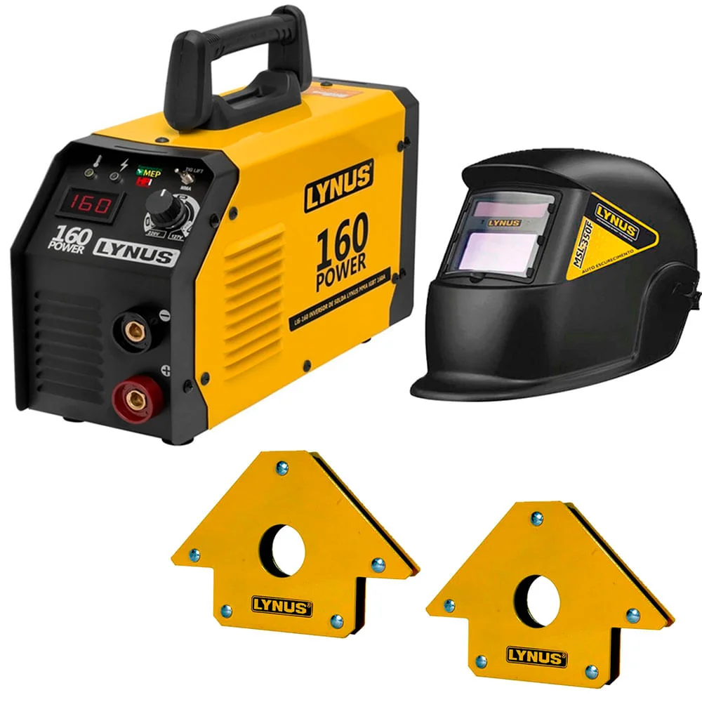 Kit Inversor de Solda MMA160A Lynus e Máscara MSL-350F e 2 Esquadros Angular25Kg Bivolt