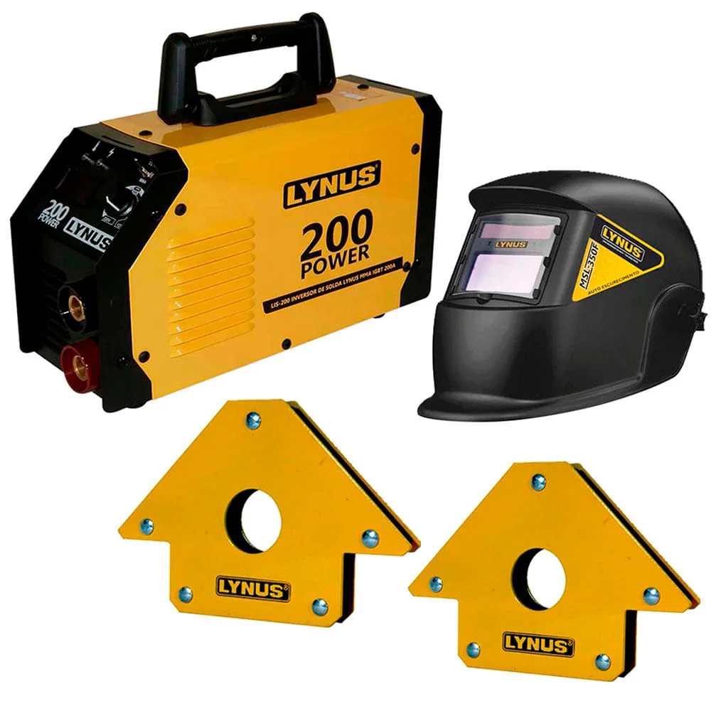 Kit Inversor de Solda MMA200A Lynus e Máscara MSL-350F e 2Esquadros Angular 25Kg Bivolt