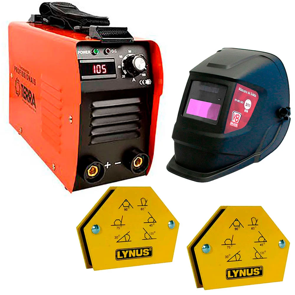 Kit Inversora de Solda TWI-180 Terra e Máscara SR1 e 2 Esquadros Angular 12Kg Bivolt